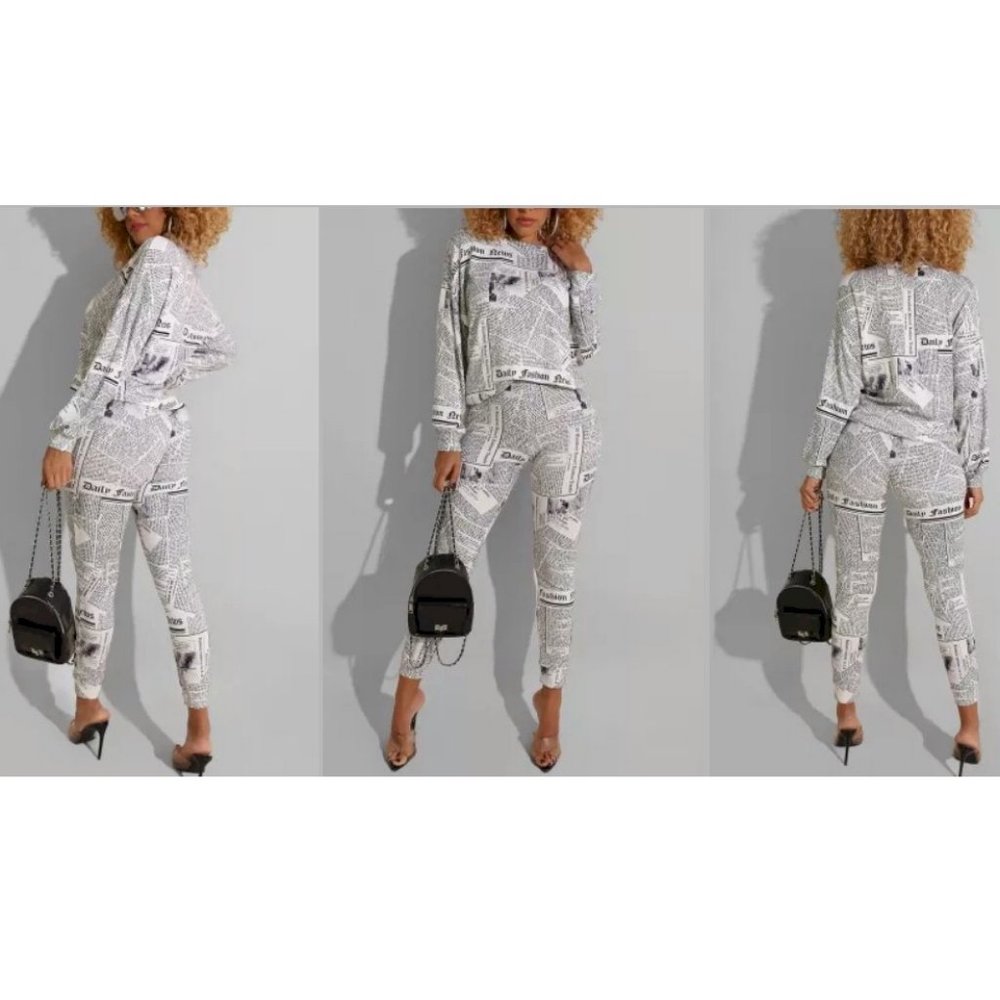 Newspaper Print Set - Pants & Top - Picture 2 of 11